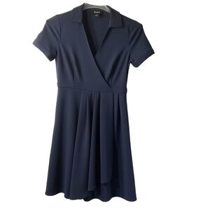 DKNY Dress Faux‎ Wrap Midnight Blue Short Sleeve Size 6